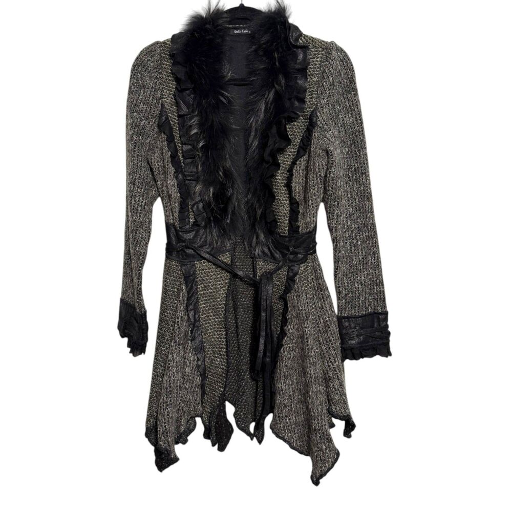 Dolce Cabo Boucle Cardigan Sweater Racoon Fur Witchy Grunge Goth Punk Medium - Picture 7 of 7